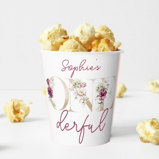 ピンクの牡丹オンダーフル誕生日パーティーの水色 紙コップ