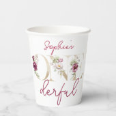 ピンクの牡丹オンダーフル誕生日パーティーの水色 紙コップ (裏面)