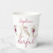 ピンクの牡丹オンダーフル誕生日パーティーの水色 紙コップ (正面)