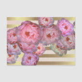 ピンクの牡丹オン金ゴールド水平ストライプ分離 薄葉紙 (正面)