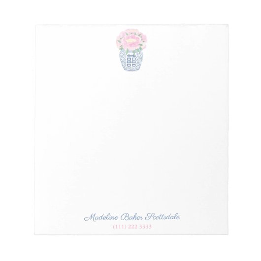 ピンクの牡丹ジンジャージャールレディース ノートパッド (正面)