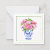 ピンクの牡丹チノワジェリーの花瓶縁ど緑 ノートカード (正面)