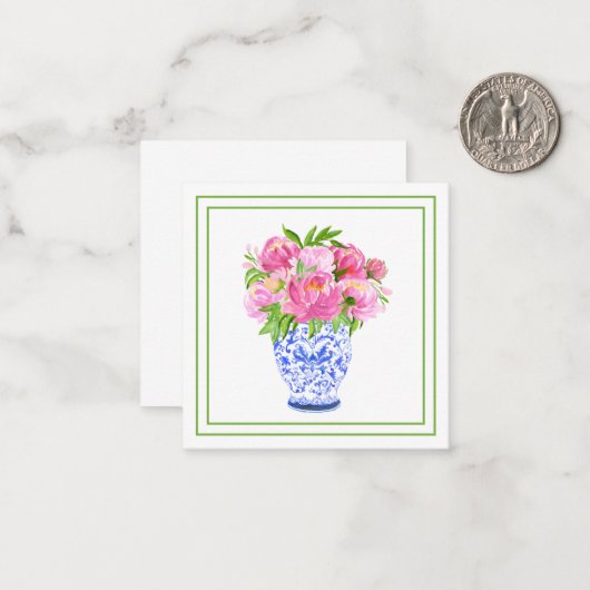 ピンクの牡丹チノワジェリーの花瓶縁ど緑 ノートカード (正面/裏面インサイチュ)