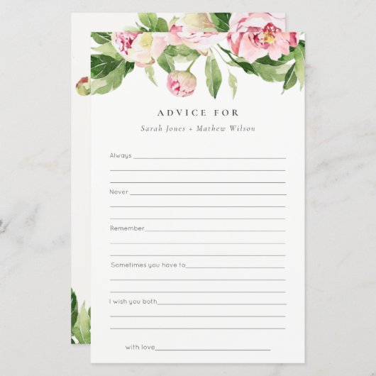 ピンクの牡丹フローラウィッシュアドバイスのために新郎新婦 (正面/裏面)