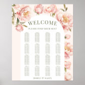 ピンクの牡丹フローラ結婚アーチの座席表 ポスター (正面)