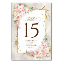 ピンクの牡丹フローラ金ゴールドスクリプト&フレーム結婚ズ