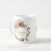 ピンクの牡丹リース花嫁メイド名ID456 コーヒーマグカップ (正面左)