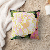 ピンクの牡丹日本のフローラ着物 クッション (ブランケット)