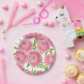 ピンクの牡丹水色 ペーパープレート (パーティー)