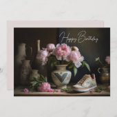 ピンクの牡丹素朴キッチンとヴィンテージスニーカー シーズンカード (正面/裏面)