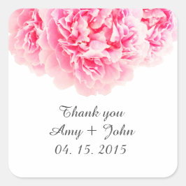 ピンクの牡丹結婚のステッカーラベルpeony3 スクエアシール