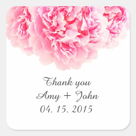 ピンクの牡丹結婚のステッカーラベルpeony3 スクエアシール (正面)