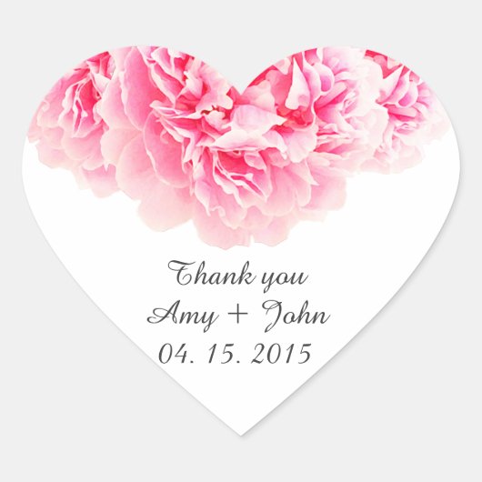 ピンクの牡丹結婚のステッカーラベルpeony3 ハートシール (正面)