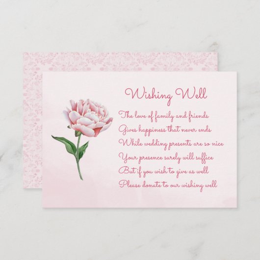 ピンクの牡丹結婚の花の願い井戸のカード エンクロージャーカード (正面/裏面)