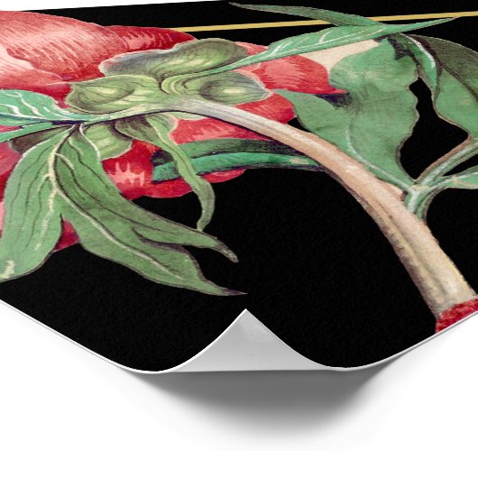 ピンクの牡丹結婚の花の黒い座席表 ポスター (角)