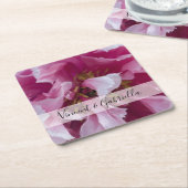 ピンクの牡丹結婚の花 スクエアペーパーコースター (アングル)
