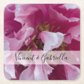 ピンクの牡丹結婚の花 スクエアペーパーコースター (正面)