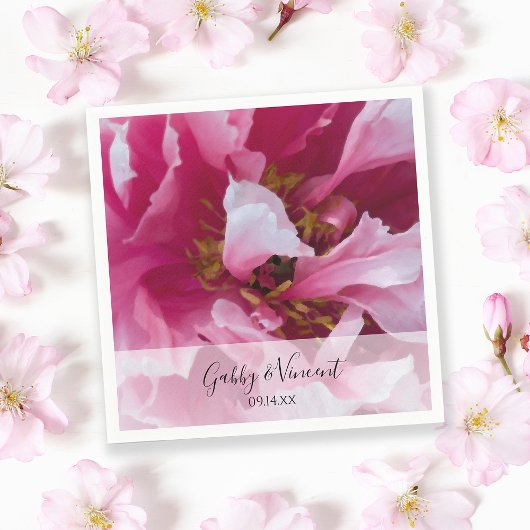 ピンクの牡丹結婚の花 スタンダードカクテルナプキン