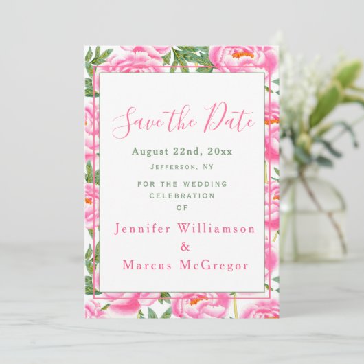 ピンクの牡丹結婚ズ – 日付カードを保存 セーブザデート (スタンド正面)