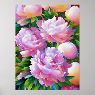ピンクの牡丹絵画の牡丹の花の壁アート ポスター