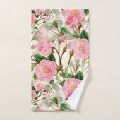 ピンクの牡丹葉花、つぼみ バスタオルセット (ハンドタオル)