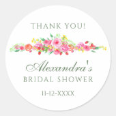 ピンクの牡丹 ブライダルシャワーのお礼 ラウンドシール (正面)