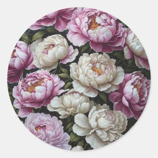ピンクの牡丹 ラウンドシール (正面)