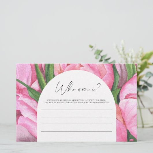 ピンクの牡丹 – 私はブライダルシャワーゲーム 便箋 (スタンド正面)