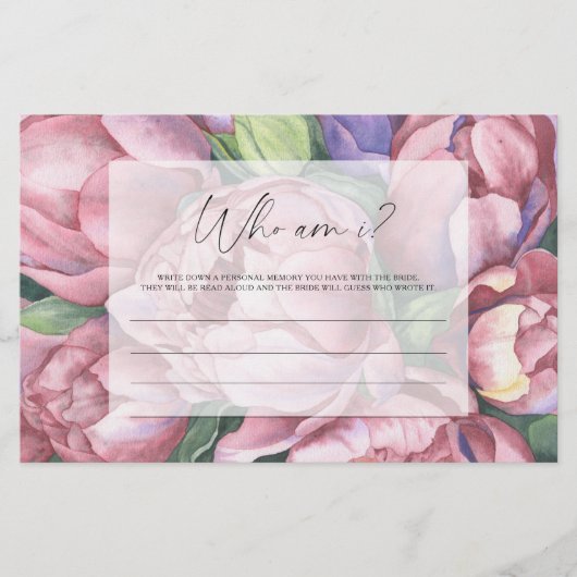 ピンクの牡丹 – 私はブライダルシャワーゲーム 便箋 (正面)