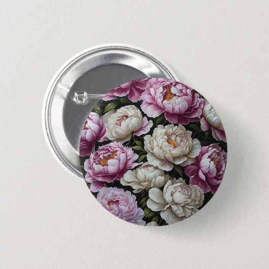 ピンクの牡丹 缶バッジ (正面&裏面)
