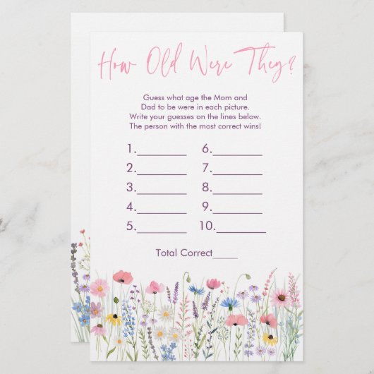 ピンクの牧草地の野の花々は彼らが試合をした年 (正面/裏面)