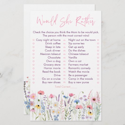 ピンクの牧草地の野の花は、むしろゲームだろう (正面/裏面)