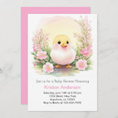 ピンクの牧草地ウィムジーのアヒルの女の子の赤ちゃんシャワー 招待状 (正面/裏面)