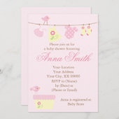 ピンクの物干しのベビーシャワー 招待状 (正面/裏面)