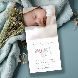 ピンクの物干し写真ベビー誕生発表 サンキューカード