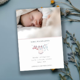 ピンクの物干し写真ベビー誕生発表 サンキューカード