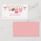 ピンクの物干し女の子の赤ちゃんシャワーおむつラッフル エンクロージャーカード (正面/裏面)