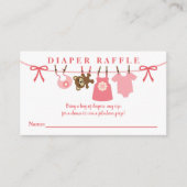 ピンクの物干し女の子の赤ちゃんシャワーおむつラッフル エンクロージャーカード (正面)