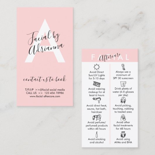 ピンクの物理的な印刷された顔のアフターケア 名刺 (正面/裏面)