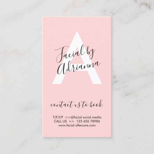 ピンクの物理的な印刷された顔のアフターケア 名刺 (正面)