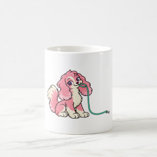 ピンクの犬とミントのリードの桃色マグカップ コーヒーマグカップ
