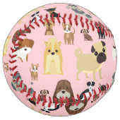 ピンクの犬のパターン。 ソフトボール (正面左)