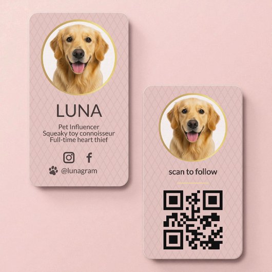 ピンクの犬のペット写真ソーシャルメディアQRコード 名刺