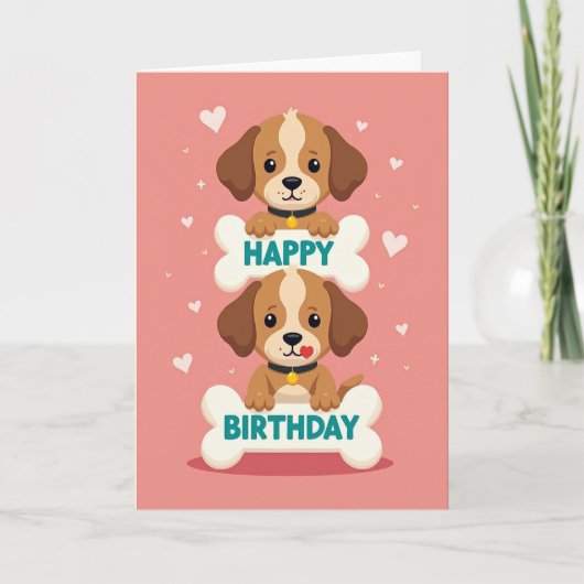 ピンクの犬の誕生日カード カード (正面)