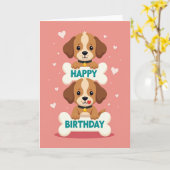 ピンクの犬の誕生日カード カード (黄色い花)