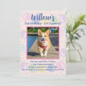 ピンクの犬の誕生日パーティー招待状 招待状 (スタンド正面)