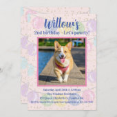 ピンクの犬の誕生日パーティー招待状 招待状 (正面/裏面)