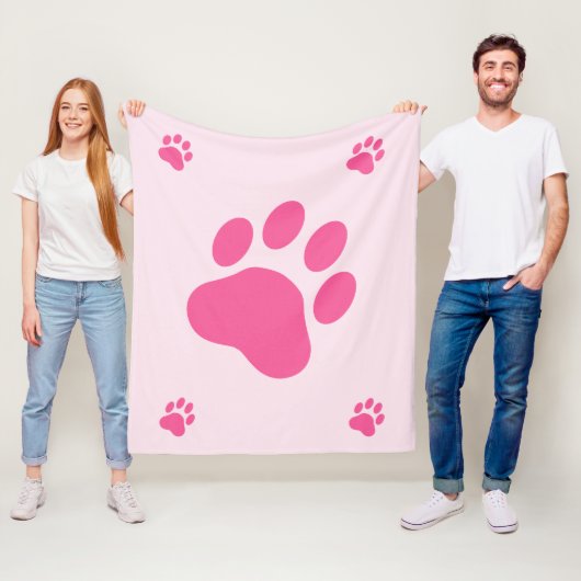 ピンクの犬の足のシルエット フリースブランケット (インサイチュ)