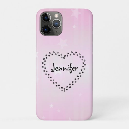 ピンクの犬の足跡ハート型のプリント オーダーメイド携帯ケース Case-Mate iPhoneケース (裏)