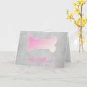 ピンクの犬の骨 *Woof* ブランクグリーティングカード 3 カード (黄色い花)